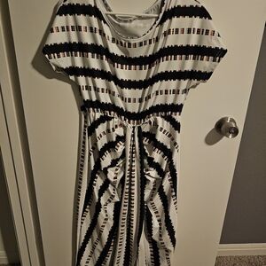 SHEIN Black and White Striped Midi Dress